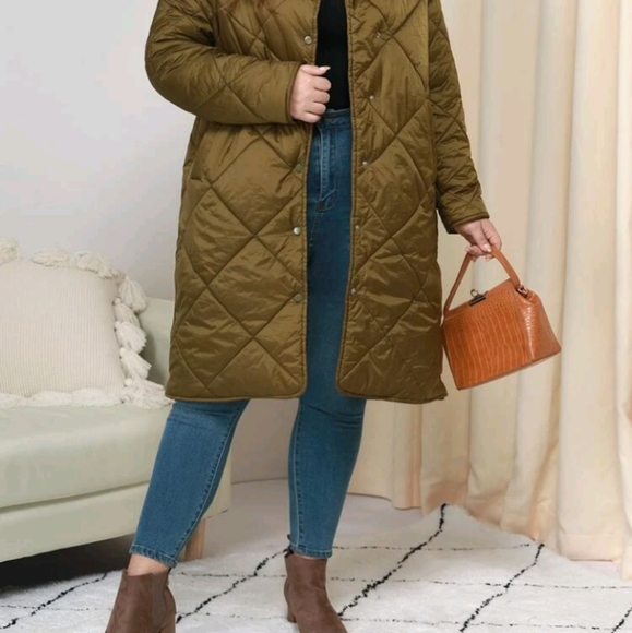 Plus Solid Snap Button Up Quilted Coat - Picture 2 of 5